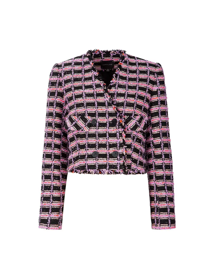 MARYLING Jacket and Coat Pink Tweed Short Jacket Checkes 8211 Women MARYLING Jacket and Coat Pink Tweed Short Jacket Checkes 8211 Women