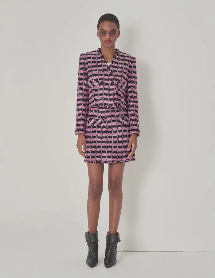 MARYLING Jacket and Coat Pink Tweed Short Jacket Checkes 8211 Women MARYLING Jacket and Coat Pink Tweed Short Jacket Checkes 8211 Women