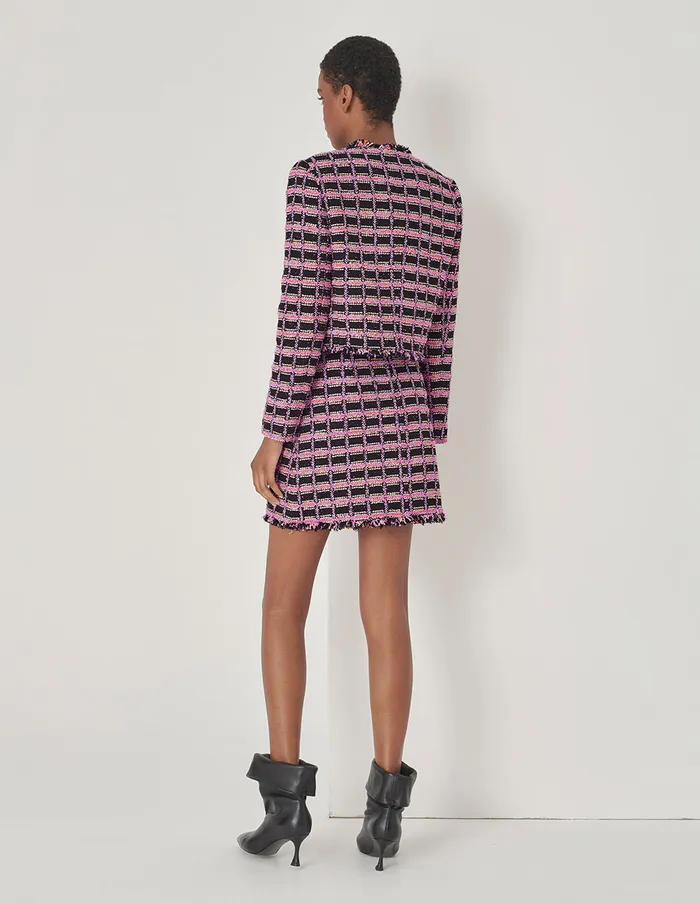 MARYLING Jacket and Coat Pink Tweed Short Jacket Checkes 8211 Women MARYLING Jacket and Coat Pink Tweed Short Jacket Checkes 8211 Women