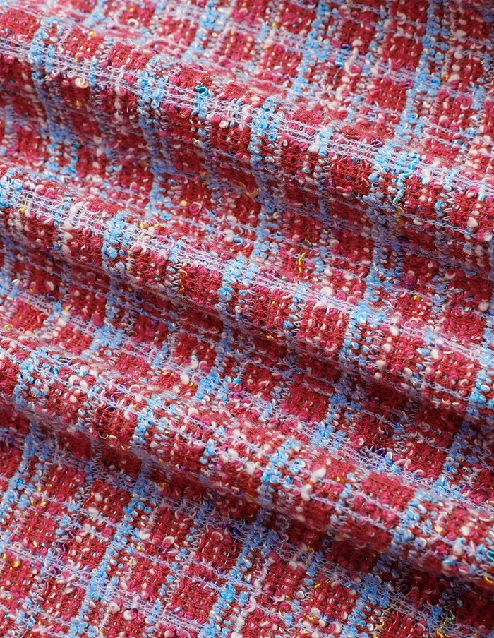 MARYLING Jacket and Coat Powder Blue Plaid Tweed DoubleBreasted Short Coat Pink And Blue 8211 Women MARYLING Jacket and Coat Powder Blue Plaid Tweed DoubleBreasted Short Coat Pink And Blue 8211 Women