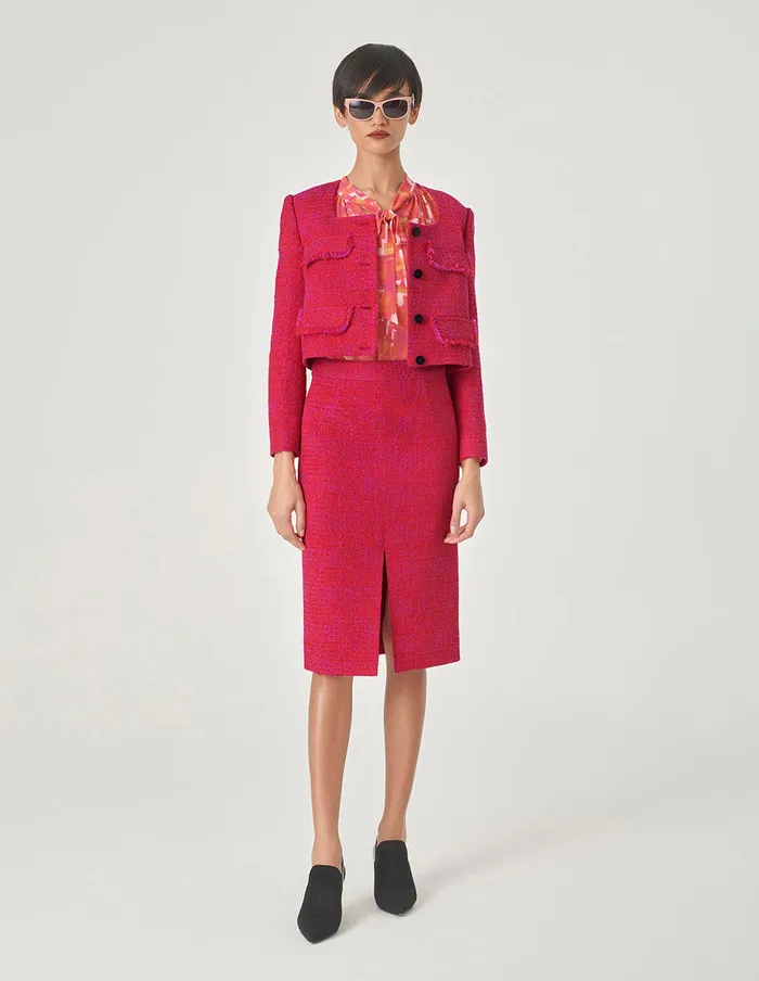 MARYLING Jacket and Coat Red Square Collar Short Tweed Jacket Red 8211 Women