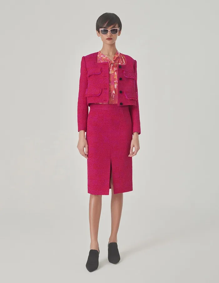 MARYLING Jacket and Coat Red Square Collar Short Tweed Jacket Red 8211 Women MARYLING Jacket and Coat Red Square Collar Short Tweed Jacket Red 8211 Women