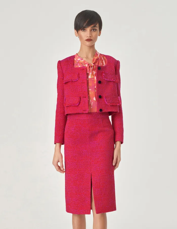 MARYLING Jacket and Coat Red Square Collar Short Tweed Jacket Red 8211 Women MARYLING Jacket and Coat Red Square Collar Short Tweed Jacket Red 8211 Women