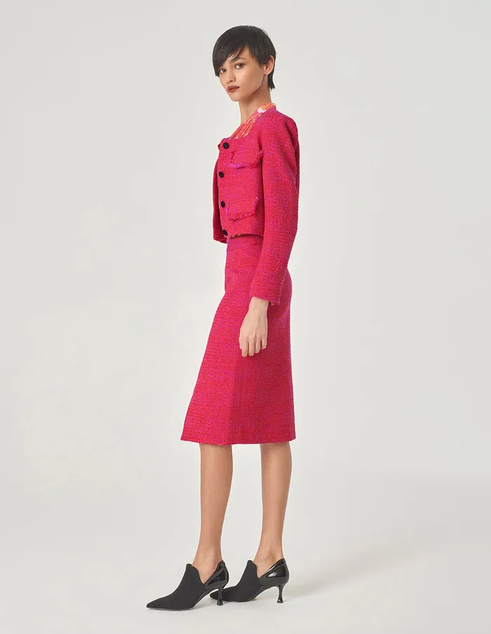 MARYLING Jacket and Coat Red Square Collar Short Tweed Jacket Red 8211 Women MARYLING Jacket and Coat Red Square Collar Short Tweed Jacket Red 8211 Women