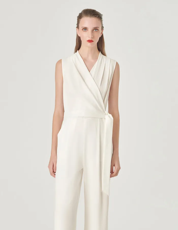 MARYLING Jumpsuits CrossOver VNeck Strap Sleeveless Jumpsuit White 8211 Women MARYLING Jumpsuits CrossOver VNeck Strap Sleeveless Jumpsuit White 8211 Women