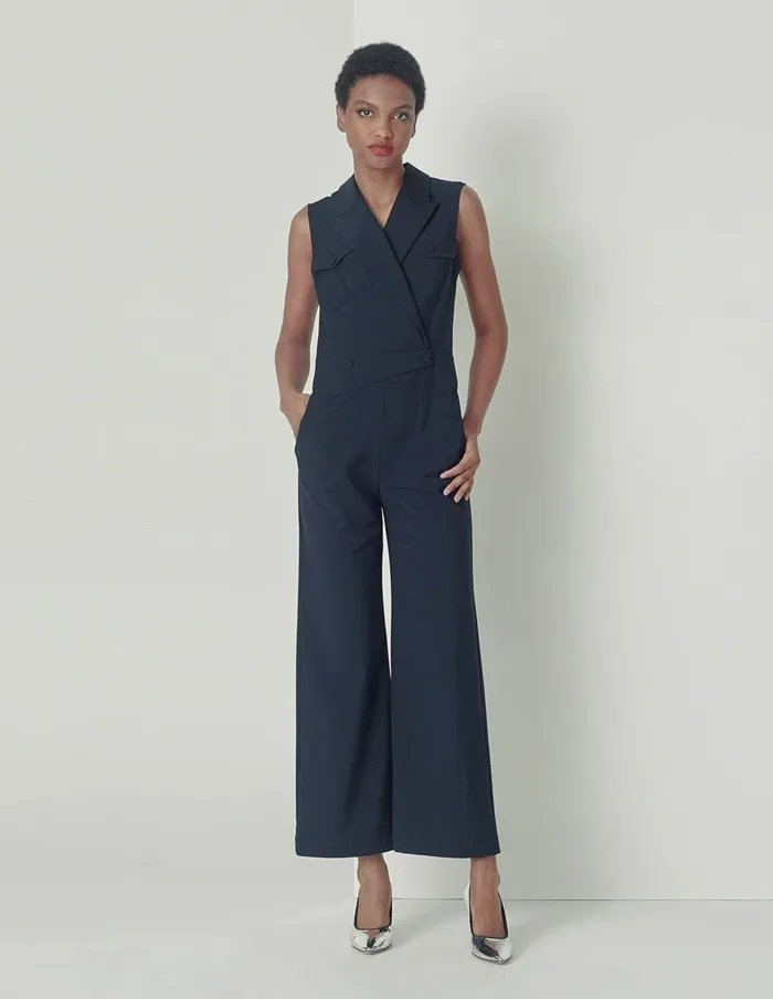 MARYLING Jumpsuits PEAKLAPEL SLEEVELESS JUMPSUIT Blue 8211 Women MARYLING Jumpsuits PEAKLAPEL SLEEVELESS JUMPSUIT Blue 8211 Women