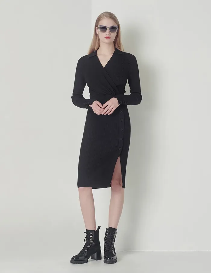 MARYLING Knit Dress Black Allmatch Slim Vneck Knitted Dress Black 8211 Women MARYLING Knit Dress Black Allmatch Slim Vneck Knitted Dress Black 8211 Women