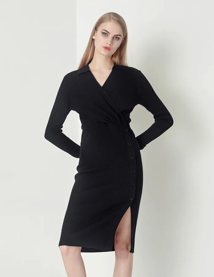 MARYLING Knit Dress Black Allmatch Slim Vneck Knitted Dress Black 8211 Women MARYLING Knit Dress Black Allmatch Slim Vneck Knitted Dress Black 8211 Women