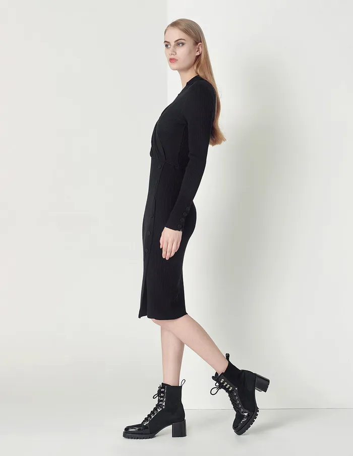 MARYLING Knit Dress Black Allmatch Slim Vneck Knitted Dress Black 8211 Women MARYLING Knit Dress Black Allmatch Slim Vneck Knitted Dress Black 8211 Women