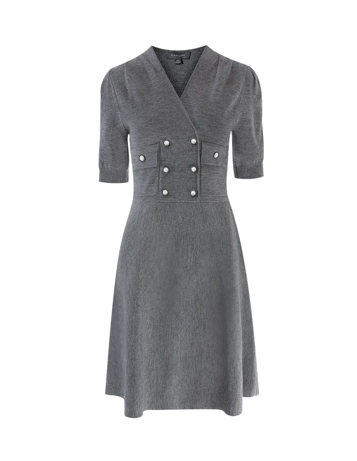 MARYLING Knit Dress Double Breasted VNeck Knit Dress Grey 8211 Women MARYLING Knit Dress Double Breasted VNeck Knit Dress Grey 8211 Women