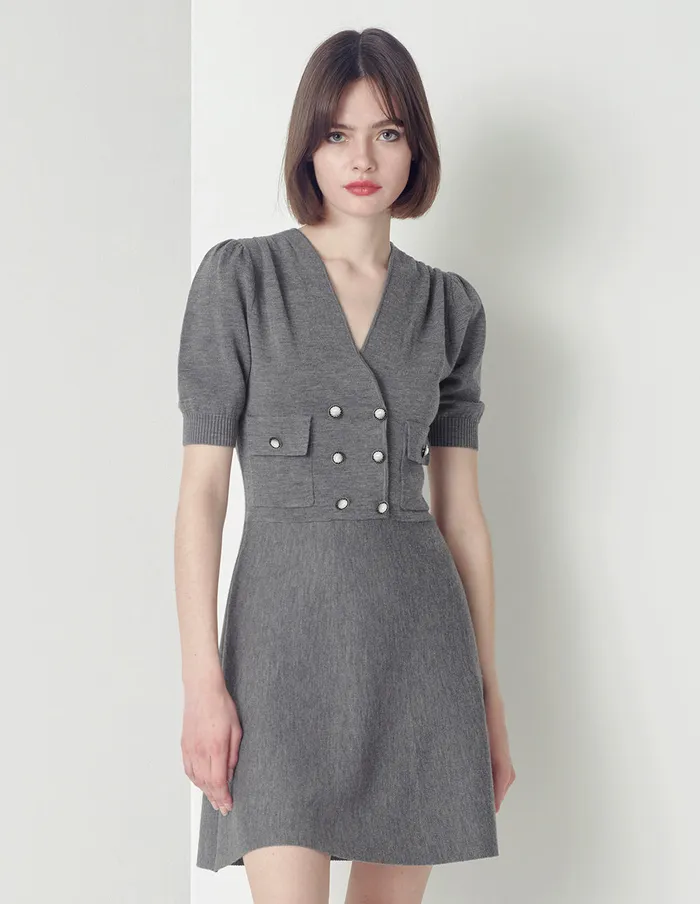 MARYLING Knit Dress Double Breasted VNeck Knit Dress Grey 8211 Women MARYLING Knit Dress Double Breasted VNeck Knit Dress Grey 8211 Women