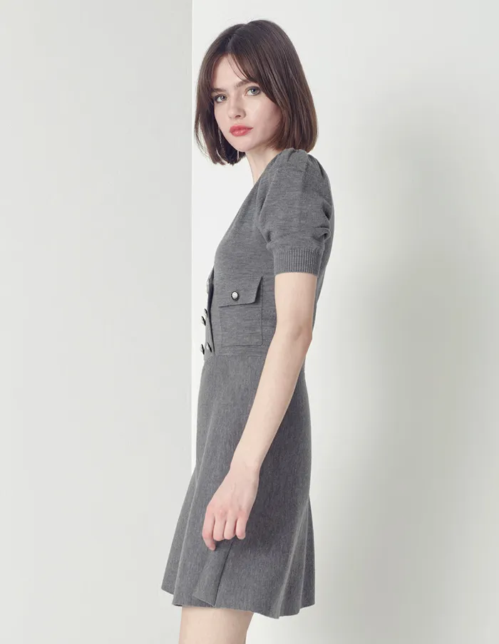 MARYLING Knit Dress Double Breasted VNeck Knit Dress Grey 8211 Women MARYLING Knit Dress Double Breasted VNeck Knit Dress Grey 8211 Women