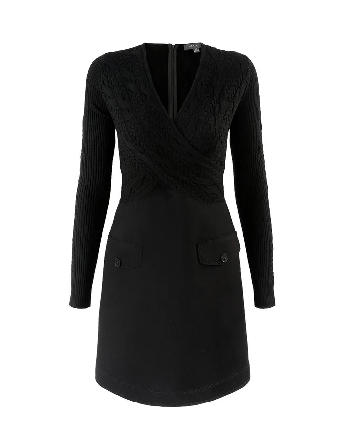 MARYLING Knit Dress VNeck Knit Spliced ALine Mini Dress Black 8211 Women MARYLING Knit Dress VNeck Knit Spliced ALine Mini Dress Black 8211 Women