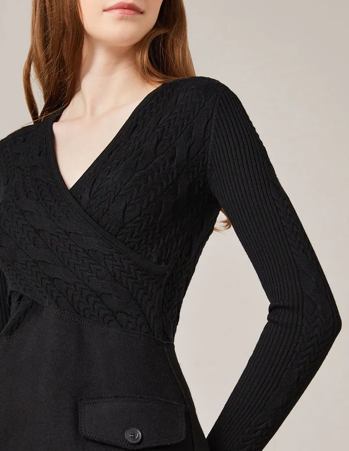 MARYLING Knit Dress VNeck Knit Spliced ALine Mini Dress Black 8211 Women MARYLING Knit Dress VNeck Knit Spliced ALine Mini Dress Black 8211 Women