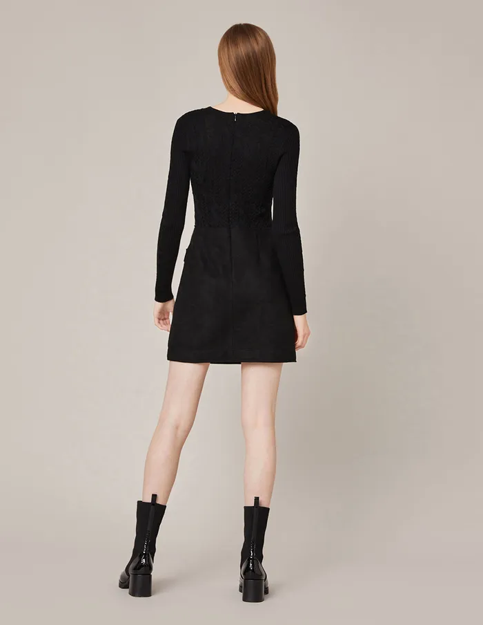 MARYLING Knit Dress VNeck Knit Spliced ALine Mini Dress Black 8211 Women MARYLING Knit Dress VNeck Knit Spliced ALine Mini Dress Black 8211 Women