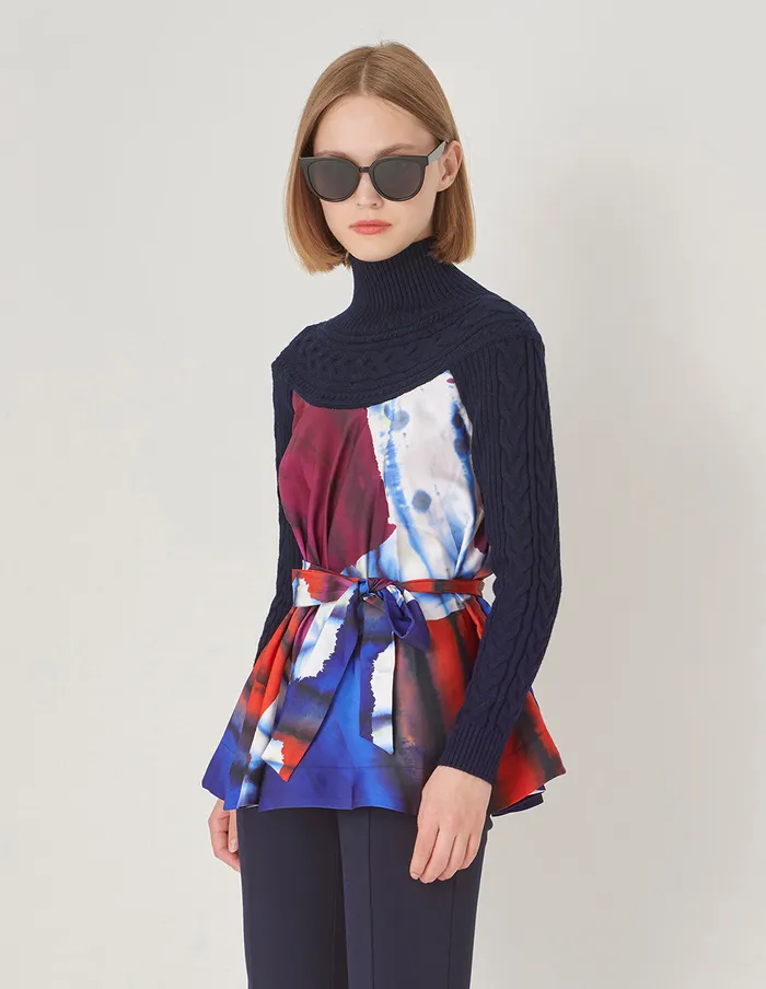 MARYLING Knitwear AHem Printed Top Blue 8211 Women MARYLING Knitwear AHem Printed Top Blue 8211 Women