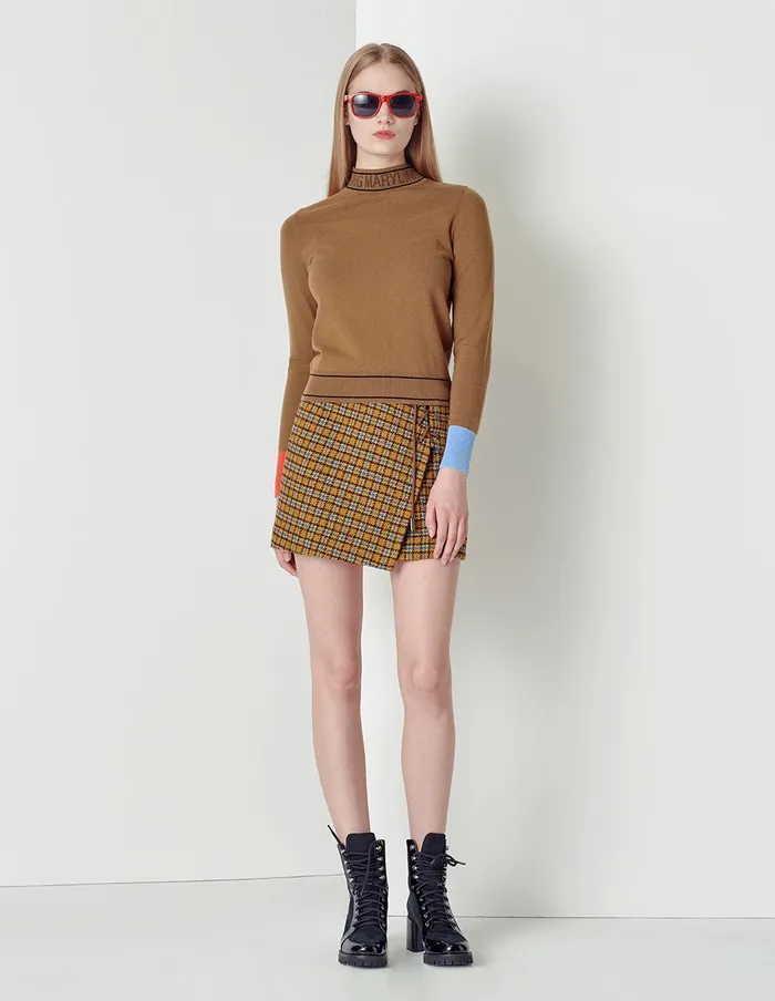MARYLING Knitwear Beige Contrast Color Cuff Small Standup Collar Sweater Mix 8211 Women MARYLING Knitwear Beige Contrast Color Cuff Small Standup Collar Sweater Mix 8211 Women
