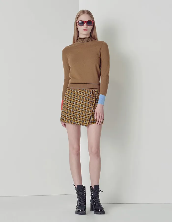 MARYLING Knitwear Beige Contrast Color Cuff Small Standup Collar Sweater Mix 8211 Women MARYLING Knitwear Beige Contrast Color Cuff Small Standup Collar Sweater Mix 8211 Women