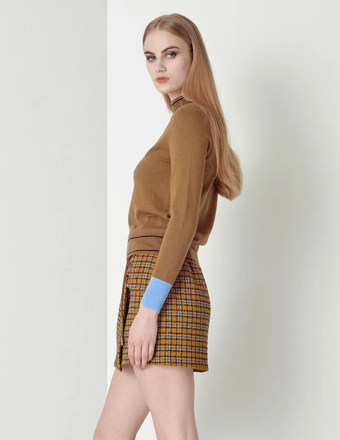 MARYLING Knitwear Beige Contrast Color Cuff Small Standup Collar Sweater Mix 8211 Women MARYLING Knitwear Beige Contrast Color Cuff Small Standup Collar Sweater Mix 8211 Women