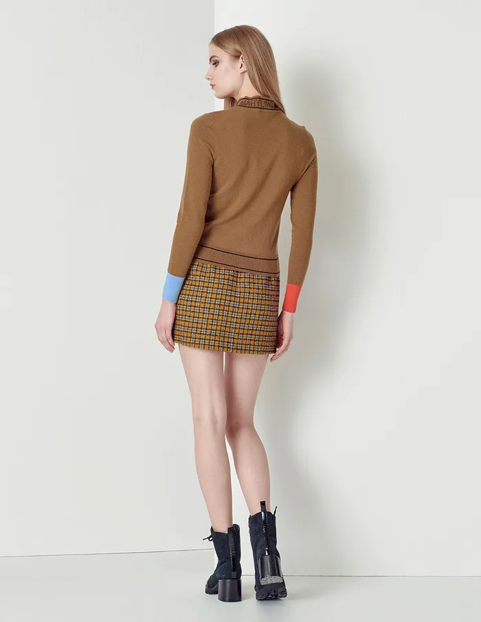 MARYLING Knitwear Beige Contrast Color Cuff Small Standup Collar Sweater Mix 8211 Women MARYLING Knitwear Beige Contrast Color Cuff Small Standup Collar Sweater Mix 8211 Women