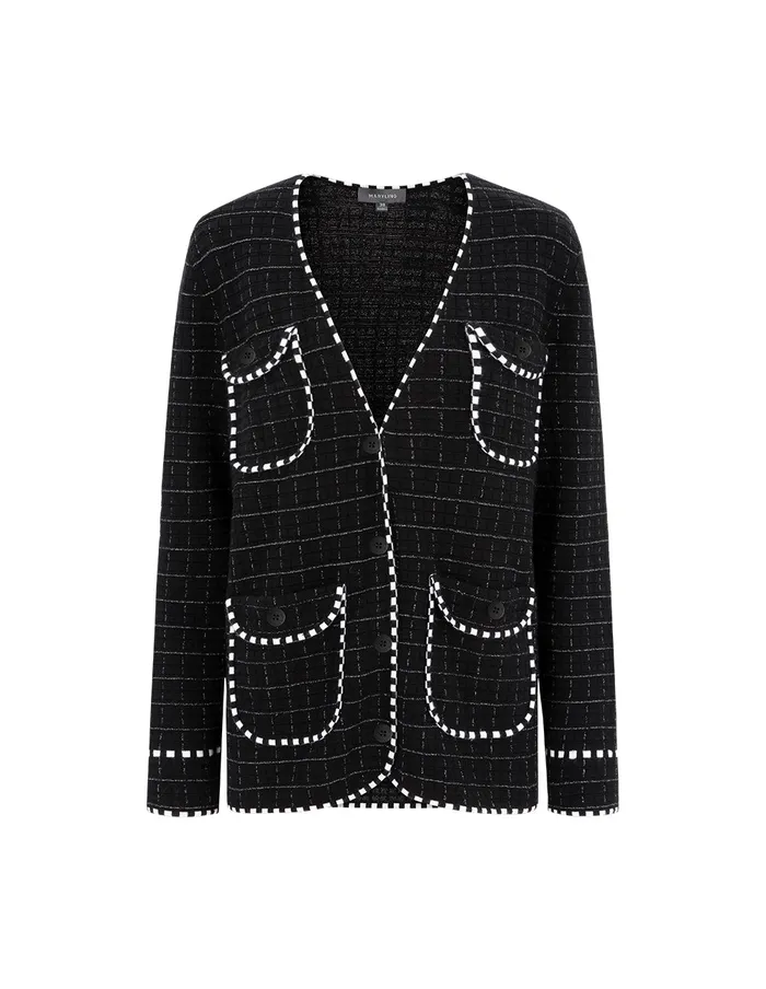 MARYLING Knitwear Black and White Checkered MultiPocket Cardigan Checkes 8211 Women MARYLING Knitwear Black and White Checkered MultiPocket Cardigan Checkes 8211 Women