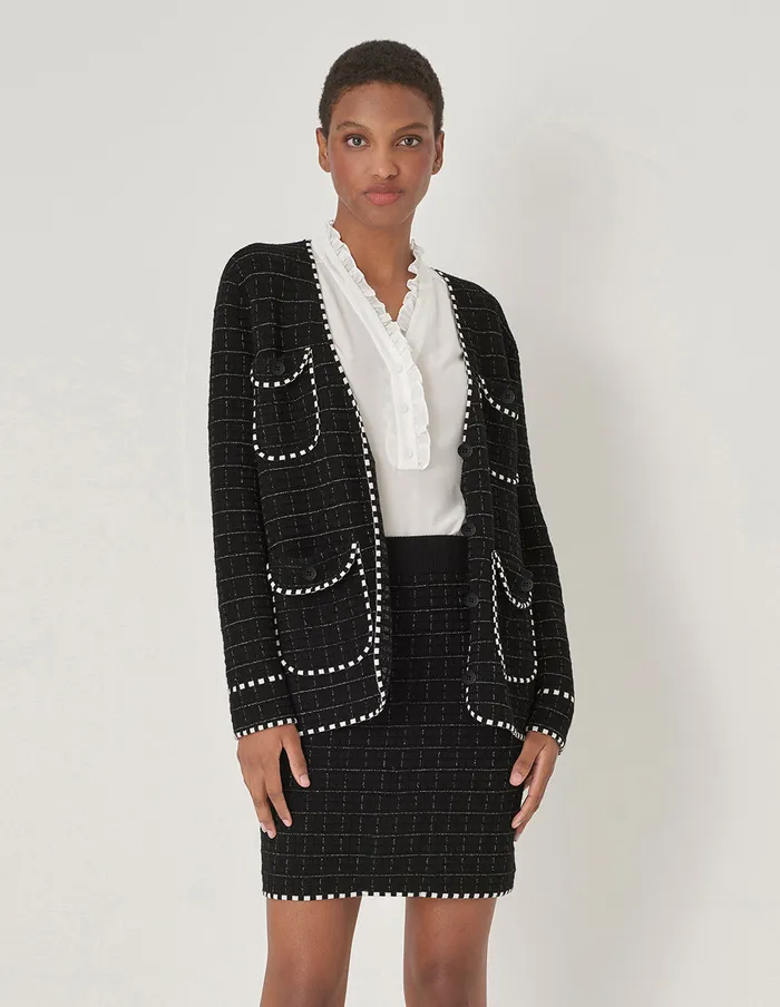 MARYLING Knitwear Black and White Checkered MultiPocket Cardigan Checkes 8211 Women MARYLING Knitwear Black and White Checkered MultiPocket Cardigan Checkes 8211 Women