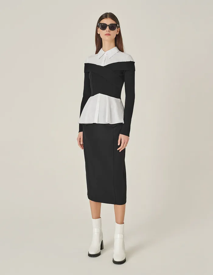 MARYLING Knitwear Black and White Contrast Patchwork Knitted LongSleeved Blouse Monochrome 8211 Women