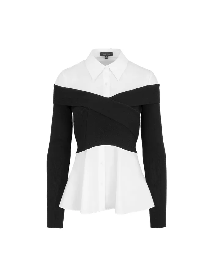 MARYLING Knitwear Black and White Contrast Patchwork Knitted LongSleeved Blouse Monochrome 8211 Women MARYLING Knitwear Black and White Contrast Patchwork Knitted LongSleeved Blouse Monochrome 8211 Women