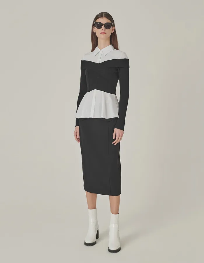 MARYLING Knitwear Black and White Contrast Patchwork Knitted LongSleeved Blouse Monochrome 8211 Women MARYLING Knitwear Black and White Contrast Patchwork Knitted LongSleeved Blouse Monochrome 8211 Women