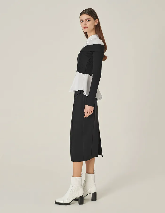MARYLING Knitwear Black and White Contrast Patchwork Knitted LongSleeved Blouse Monochrome 8211 Women MARYLING Knitwear Black and White Contrast Patchwork Knitted LongSleeved Blouse Monochrome 8211 Women
