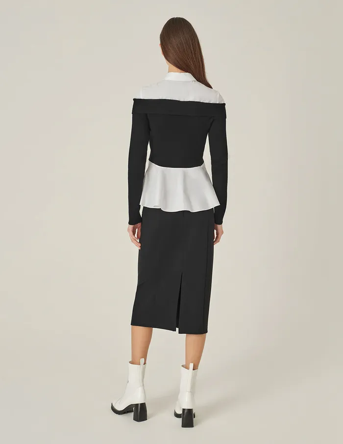 MARYLING Knitwear Black and White Contrast Patchwork Knitted LongSleeved Blouse Monochrome 8211 Women MARYLING Knitwear Black and White Contrast Patchwork Knitted LongSleeved Blouse Monochrome 8211 Women