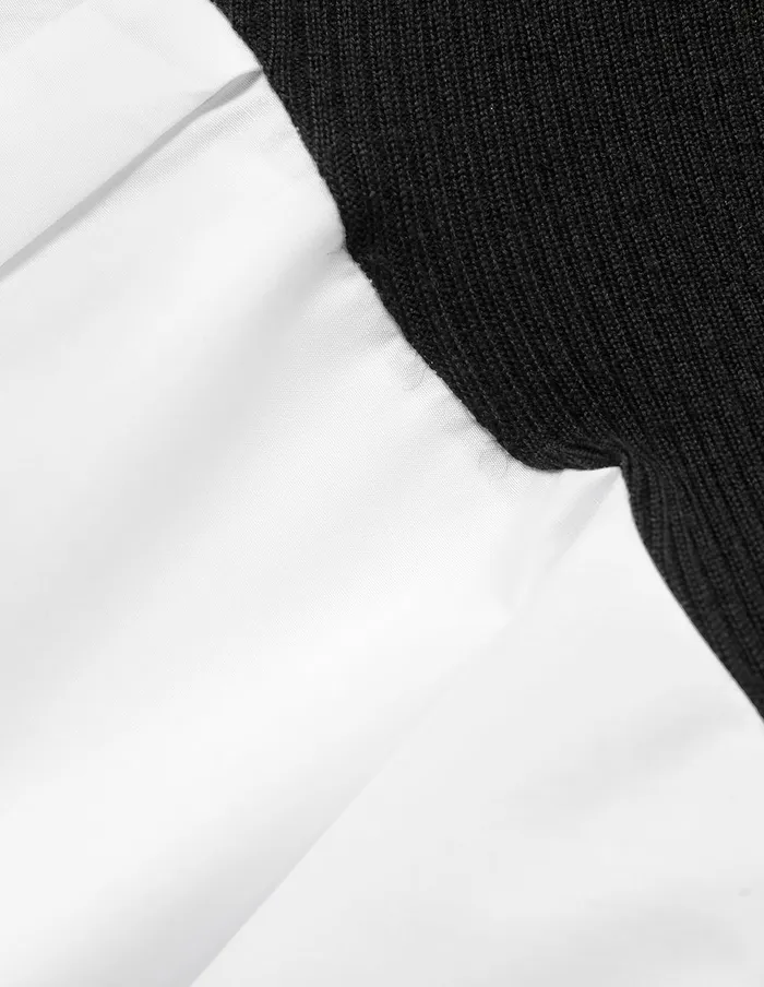 MARYLING Knitwear Black and White Contrast Patchwork Knitted LongSleeved Blouse Monochrome 8211 Women MARYLING Knitwear Black and White Contrast Patchwork Knitted LongSleeved Blouse Monochrome 8211 Women