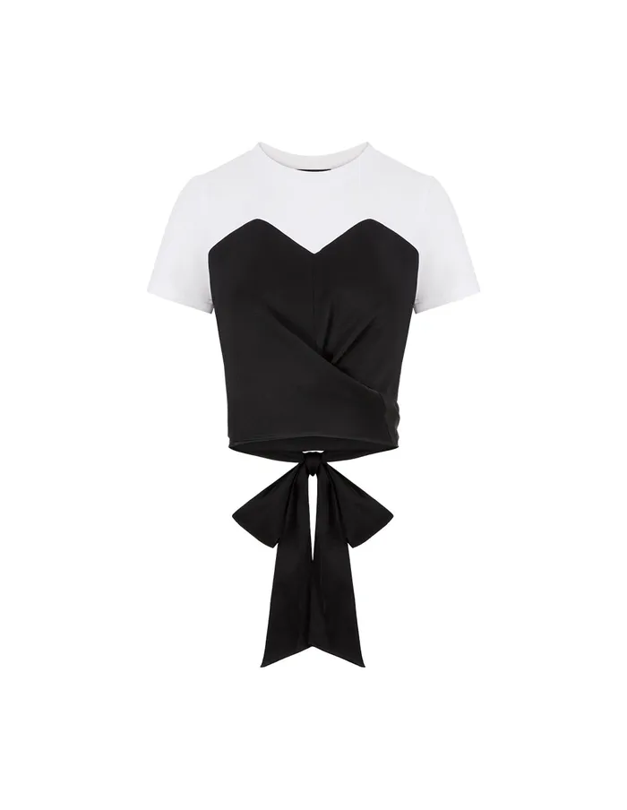 MARYLING Knitwear Black And White Contrast Crossover Detail Panel Crewneck TShirt Top Mix 8211 Women MARYLING Knitwear Black And White Contrast Crossover Detail Panel Crewneck TShirt Top Mix 8211 Women