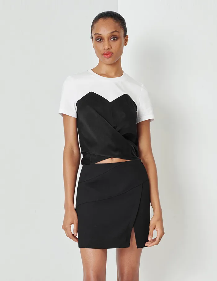 MARYLING Knitwear Black And White Contrast Crossover Detail Panel Crewneck TShirt Top Mix 8211 Women MARYLING Knitwear Black And White Contrast Crossover Detail Panel Crewneck TShirt Top Mix 8211 Women