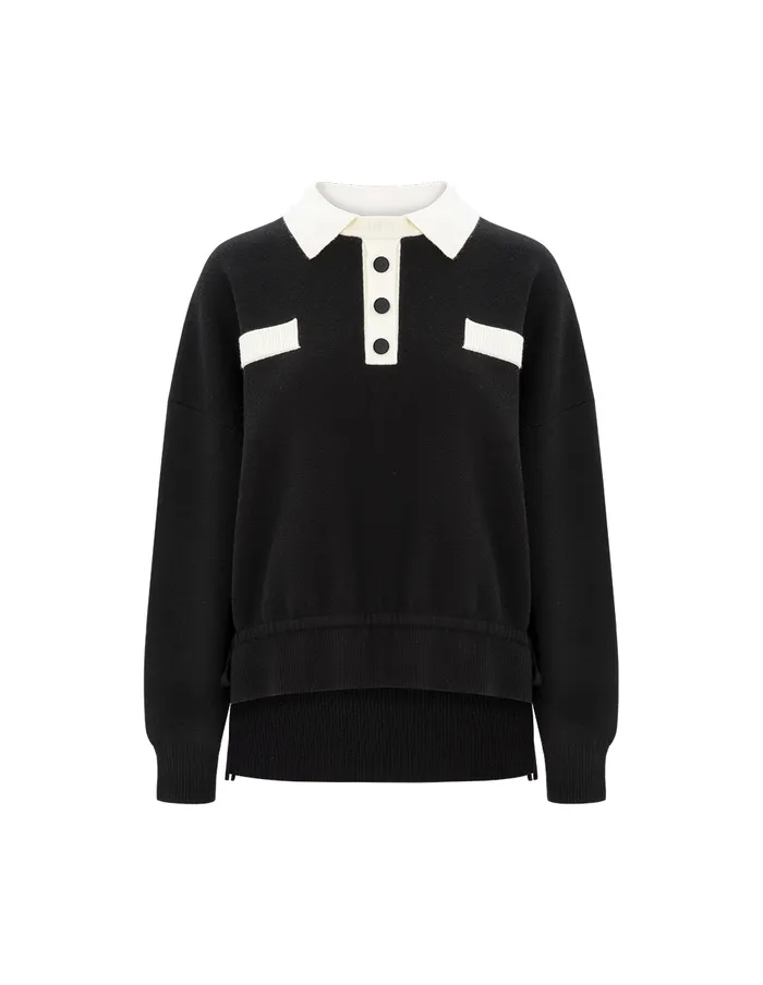 MARYLING Knitwear Black And White Contrast TShirt Collar Knitted Pullover Monochrome 8211 Women MARYLING Knitwear Black And White Contrast TShirt Collar Knitted Pullover Monochrome 8211 Women