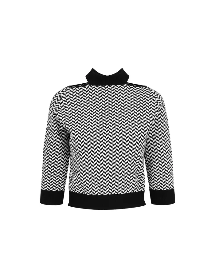 MARYLING Knitwear Black And White Herringbone OffShoulder MidSleeve Knitted Pullover Herringbone 8211 Women MARYLING Knitwear Black And White Herringbone OffShoulder MidSleeve Knitted Pullover Herringbone 8211 Women