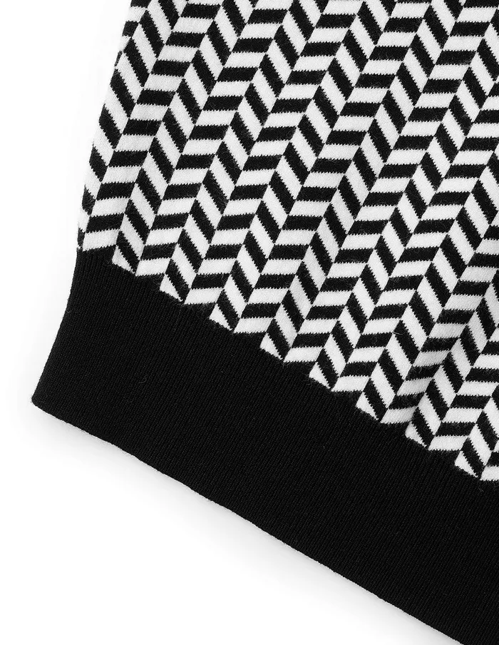 MARYLING Knitwear Black And White Herringbone OffShoulder MidSleeve Knitted Pullover Herringbone 8211 Women MARYLING Knitwear Black And White Herringbone OffShoulder MidSleeve Knitted Pullover Herringbone 8211 Women