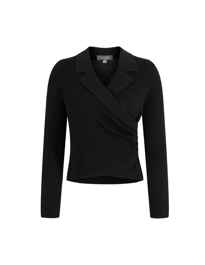 MARYLING Knitwear Black Lapel Collar Knit Sweater Black 8211 Women