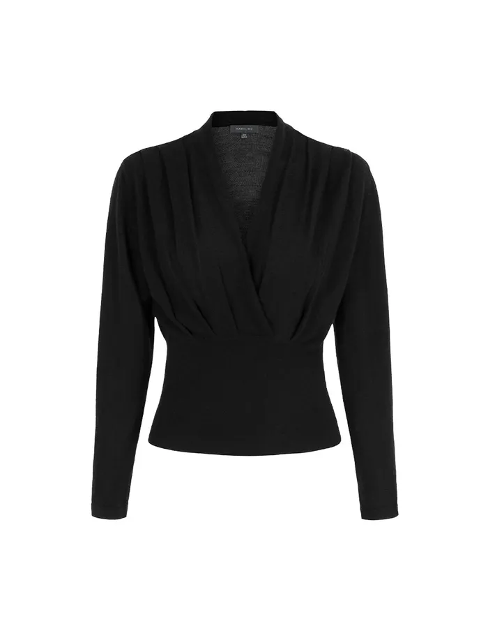 MARYLING Knitwear Black VNeck Hem Waisted Thin Knitted Pullover Black 8211 Women MARYLING Knitwear Black VNeck Hem Waisted Thin Knitted Pullover Black 8211 Women