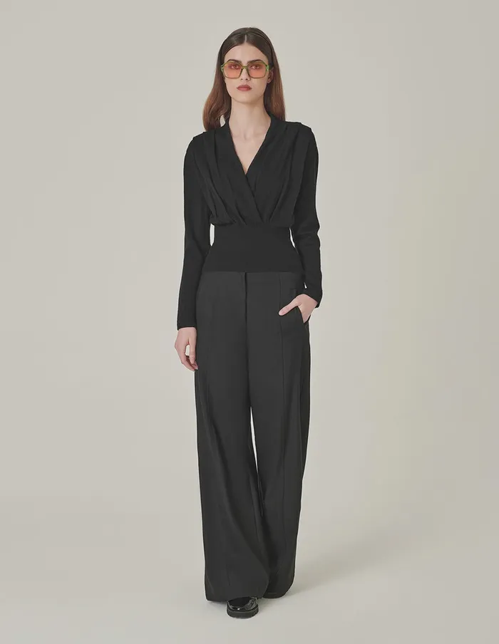 MARYLING Knitwear Black VNeck Hem Waisted Thin Knitted Pullover Black 8211 Women MARYLING Knitwear Black VNeck Hem Waisted Thin Knitted Pullover Black 8211 Women