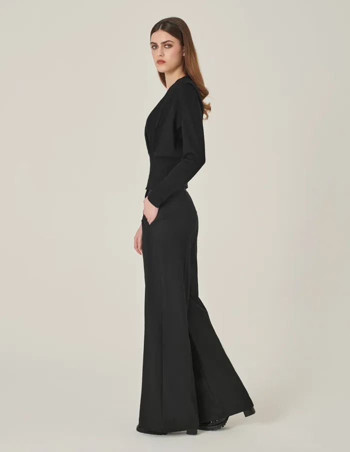 MARYLING Knitwear Black VNeck Hem Waisted Thin Knitted Pullover Black 8211 Women MARYLING Knitwear Black VNeck Hem Waisted Thin Knitted Pullover Black 8211 Women