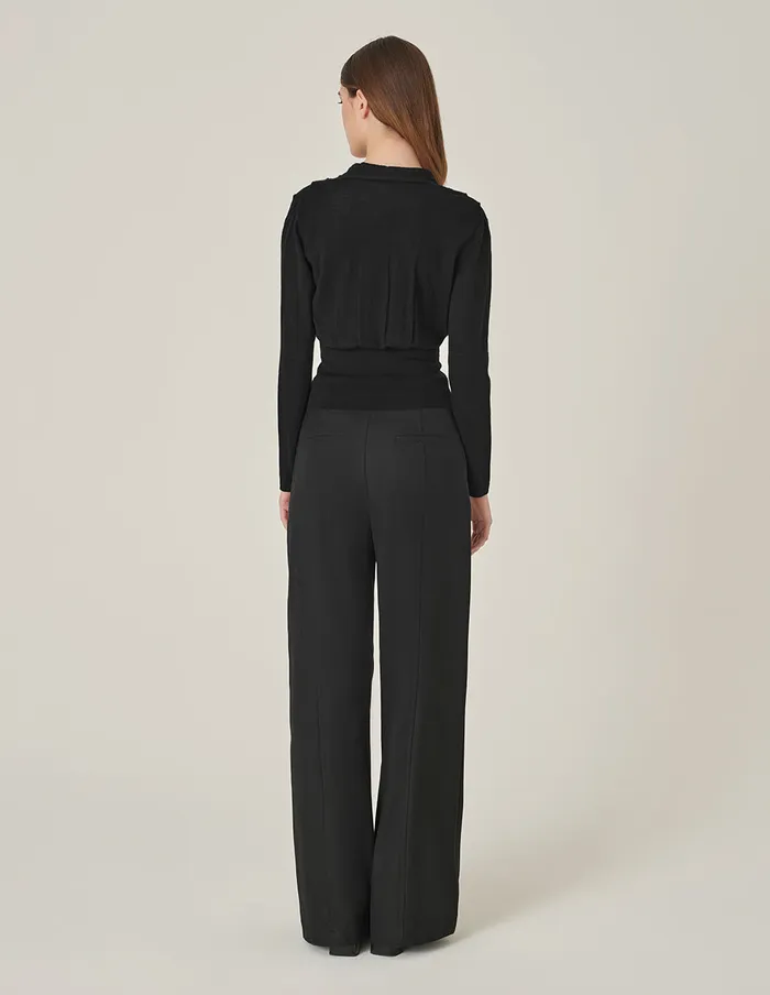 MARYLING Knitwear Black VNeck Hem Waisted Thin Knitted Pullover Black 8211 Women MARYLING Knitwear Black VNeck Hem Waisted Thin Knitted Pullover Black 8211 Women