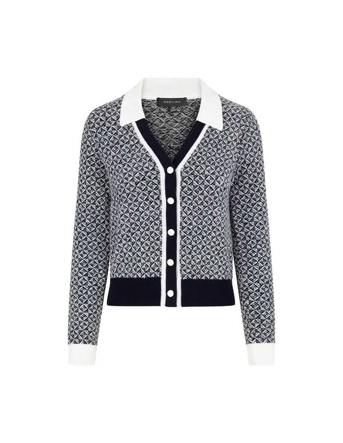 MARYLING Knitwear Blue and White Trimmed Wool Knit Cardigan Blue 8211 Women MARYLING Knitwear Blue and White Trimmed Wool Knit Cardigan Blue 8211 Women