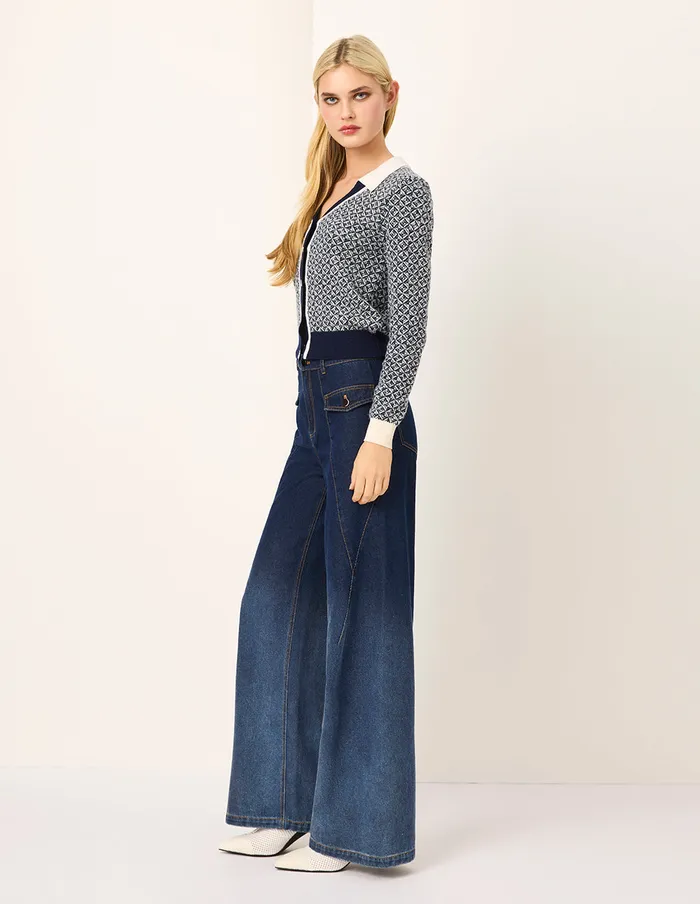 MARYLING Knitwear Blue and White Trimmed Wool Knit Cardigan Blue 8211 Women MARYLING Knitwear Blue and White Trimmed Wool Knit Cardigan Blue 8211 Women