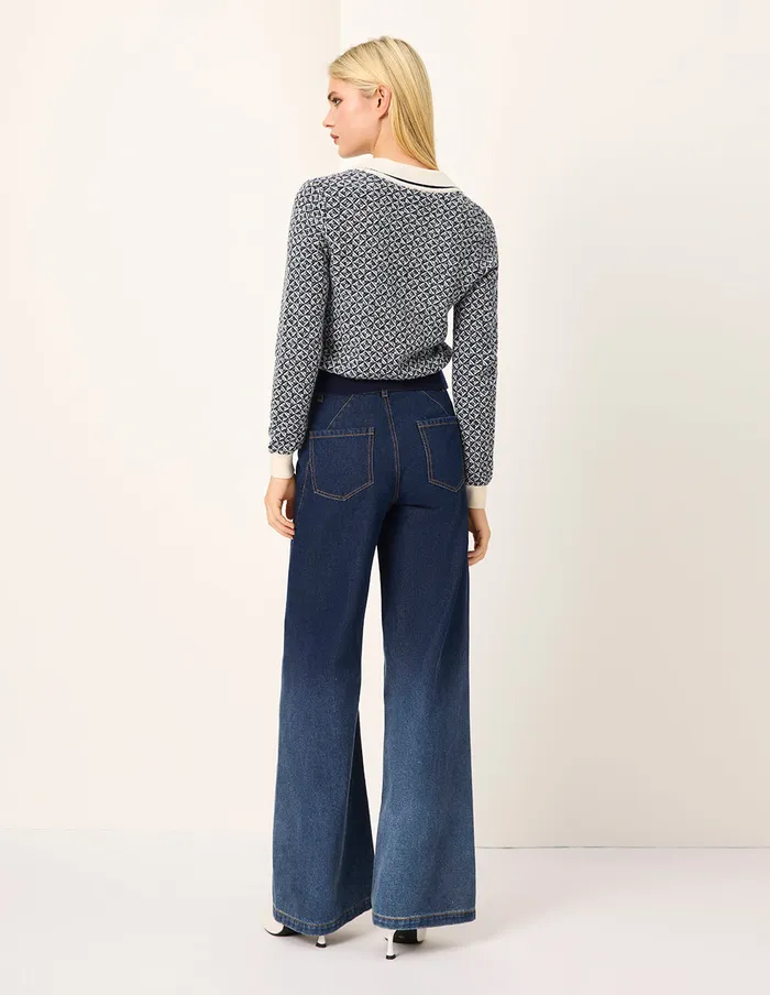 MARYLING Knitwear Blue and White Trimmed Wool Knit Cardigan Blue 8211 Women MARYLING Knitwear Blue and White Trimmed Wool Knit Cardigan Blue 8211 Women
