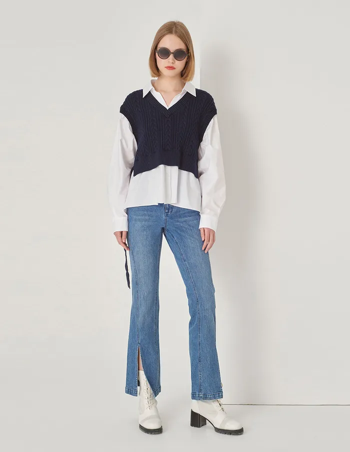 MARYLING Knitwear Blue And White Contrast Knit Woven Matching Sweatshirt Blue And White 8211 Women MARYLING Knitwear Blue And White Contrast Knit Woven Matching Sweatshirt Blue And White 8211 Women