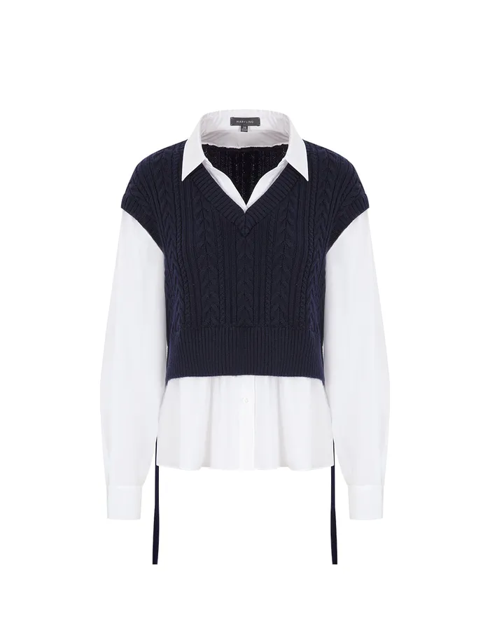 MARYLING Knitwear Blue And White Contrast Knit Woven Matching Sweatshirt Blue And White 8211 Women MARYLING Knitwear Blue And White Contrast Knit Woven Matching Sweatshirt Blue And White 8211 Women