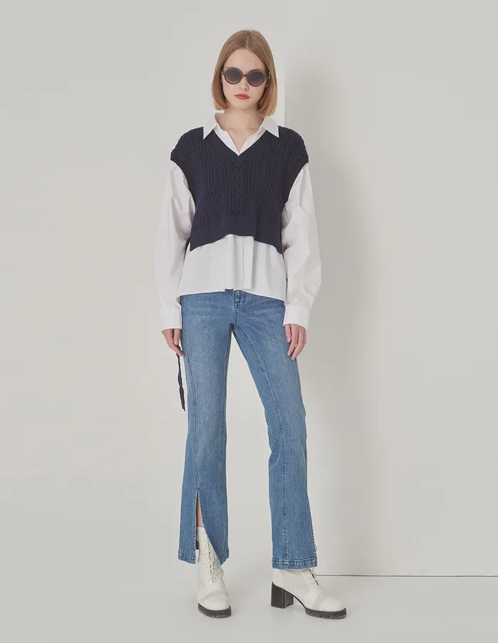 MARYLING Knitwear Blue And White Contrast Knit Woven Matching Sweatshirt Blue And White 8211 Women MARYLING Knitwear Blue And White Contrast Knit Woven Matching Sweatshirt Blue And White 8211 Women