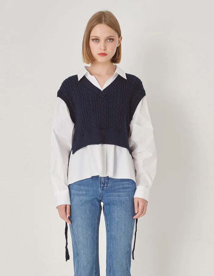MARYLING Knitwear Blue And White Contrast Knit Woven Matching Sweatshirt Blue And White 8211 Women MARYLING Knitwear Blue And White Contrast Knit Woven Matching Sweatshirt Blue And White 8211 Women