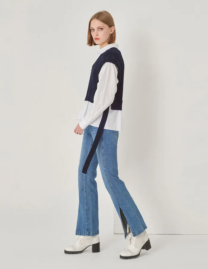 MARYLING Knitwear Blue And White Contrast Knit Woven Matching Sweatshirt Blue And White 8211 Women MARYLING Knitwear Blue And White Contrast Knit Woven Matching Sweatshirt Blue And White 8211 Women